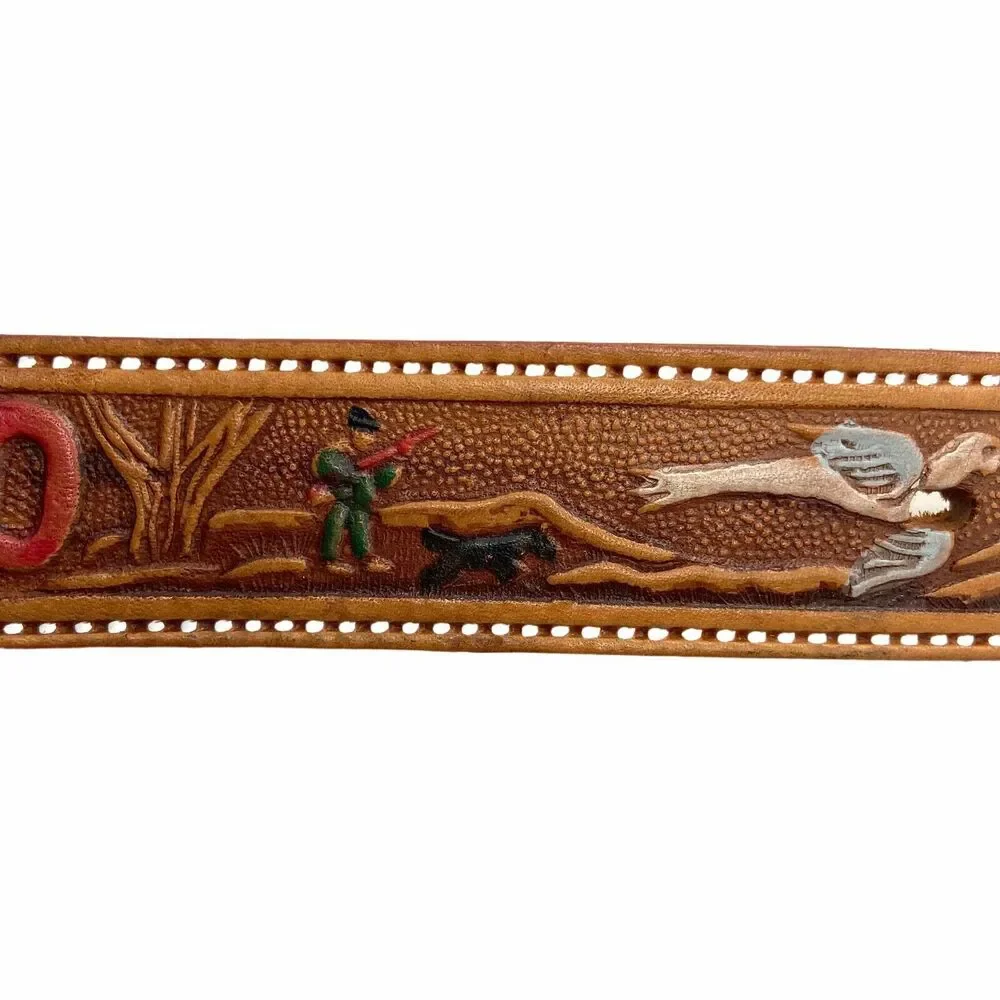 Vtg Brown Embossed Leather Eagle Mexico Belt 41.5